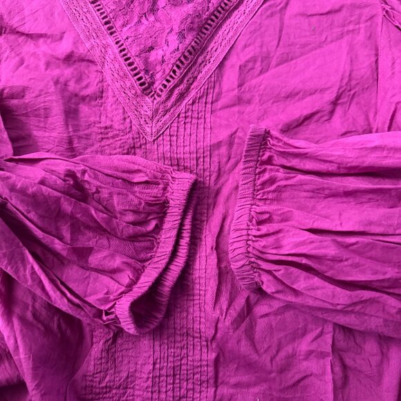 Farm Rio Anthropologie Kelsie Purple Cotton Lace Puff Sleeve Top Sz Large Blouse - Picture 5 of 10
